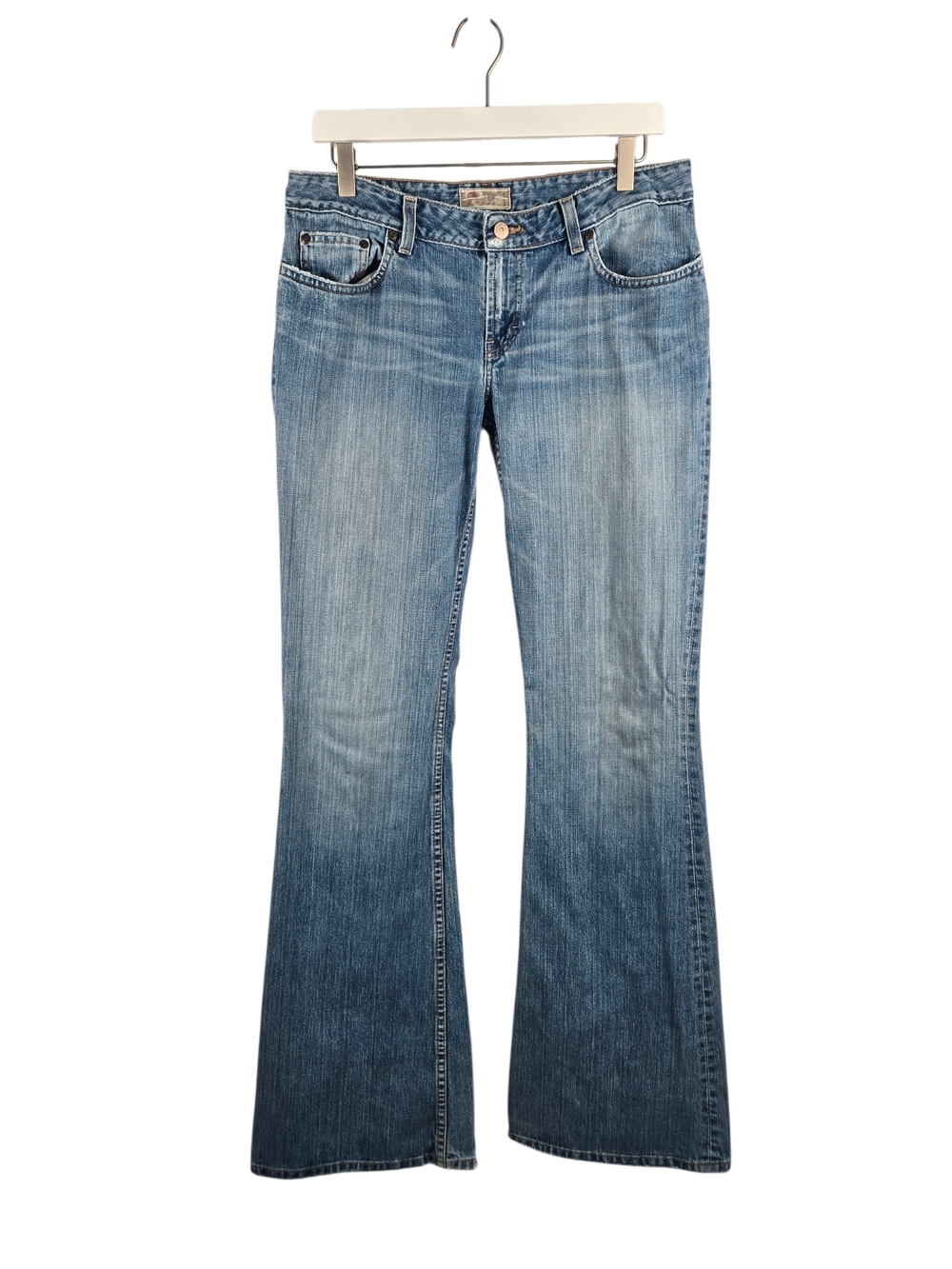 Vintage BKE Flare Jeans Frayed Hem Medium Wash Extra Long 36 Inch Inseam Size 32